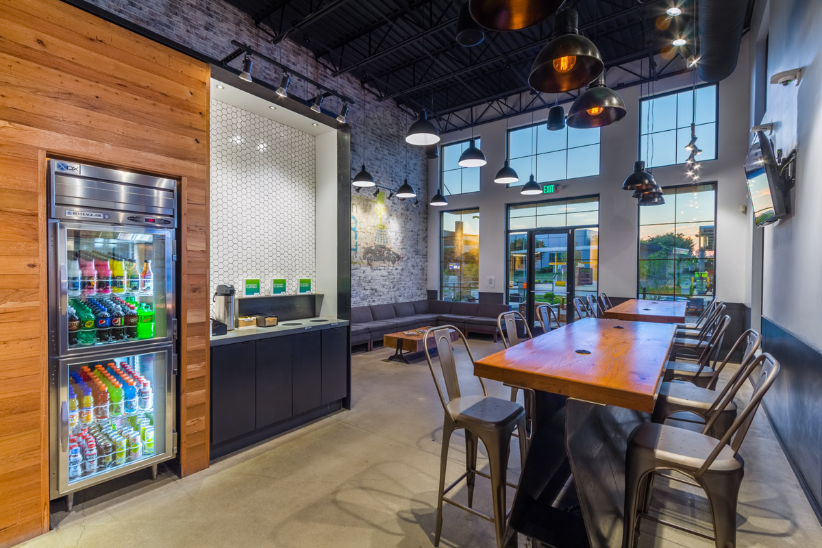 Canton Car Wash, White Marsh MD — communal tables and beverage station