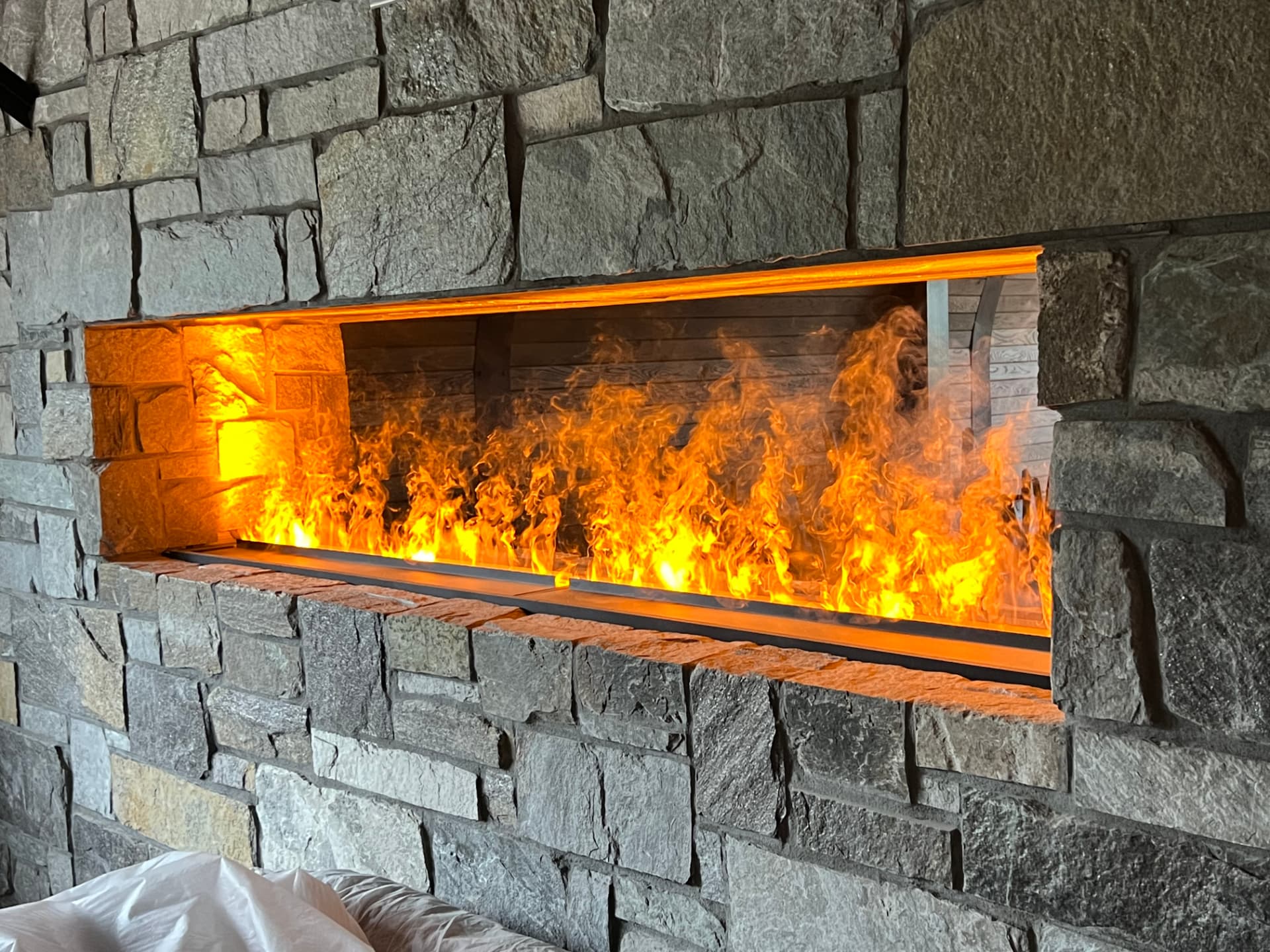 Bonesaw Brewing Company, Glassboro NJ — linear stone fireplace