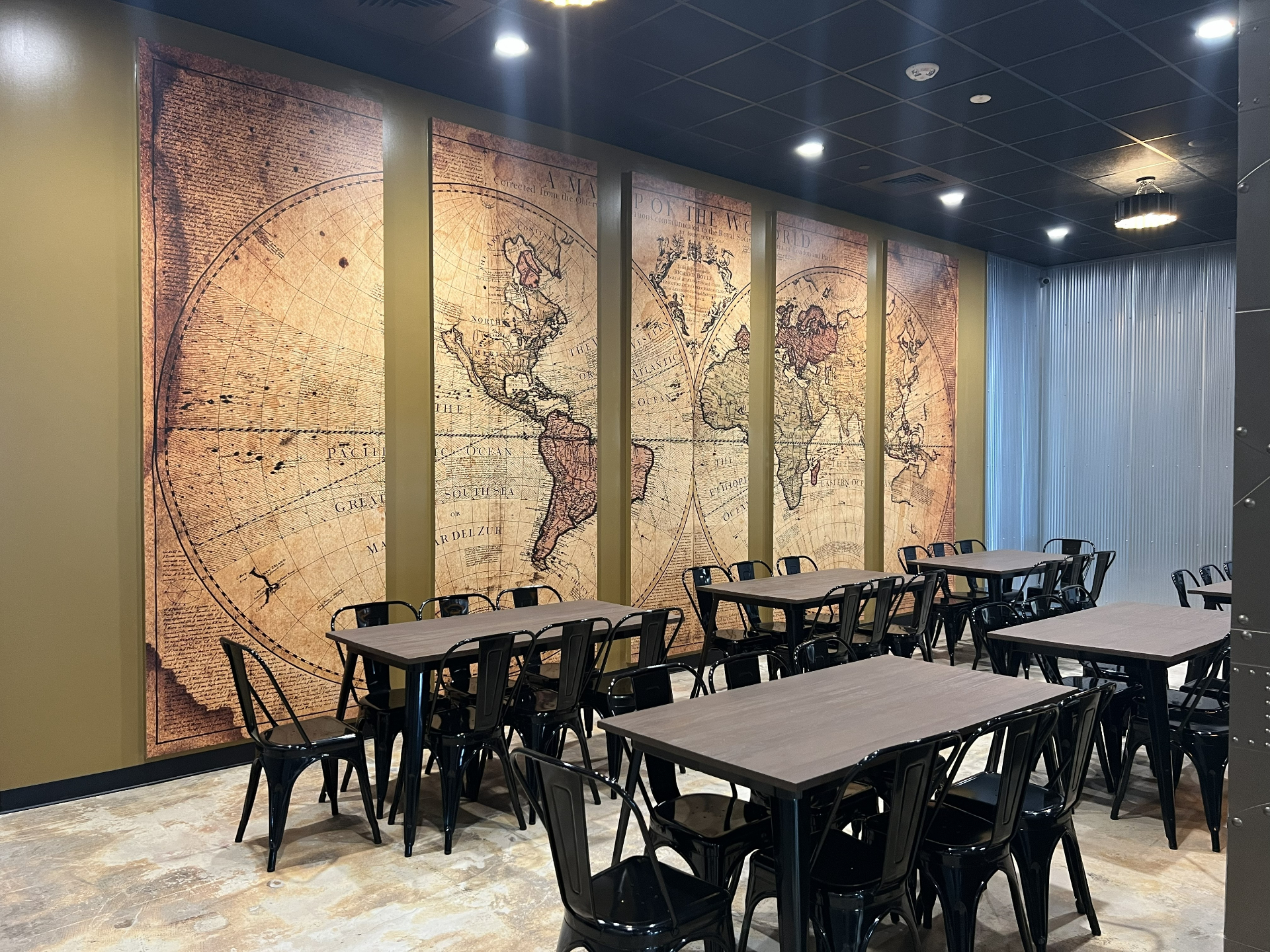 Bonesaw Brewing Deptford — private dining room with antique world map mural
