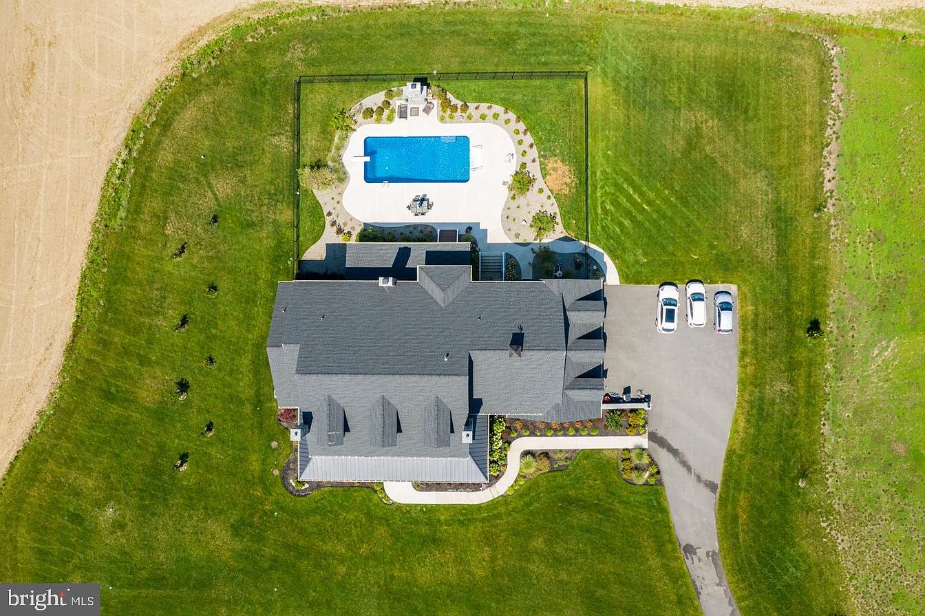 South Harrison Residence — overhead view of the house, pool and grounds