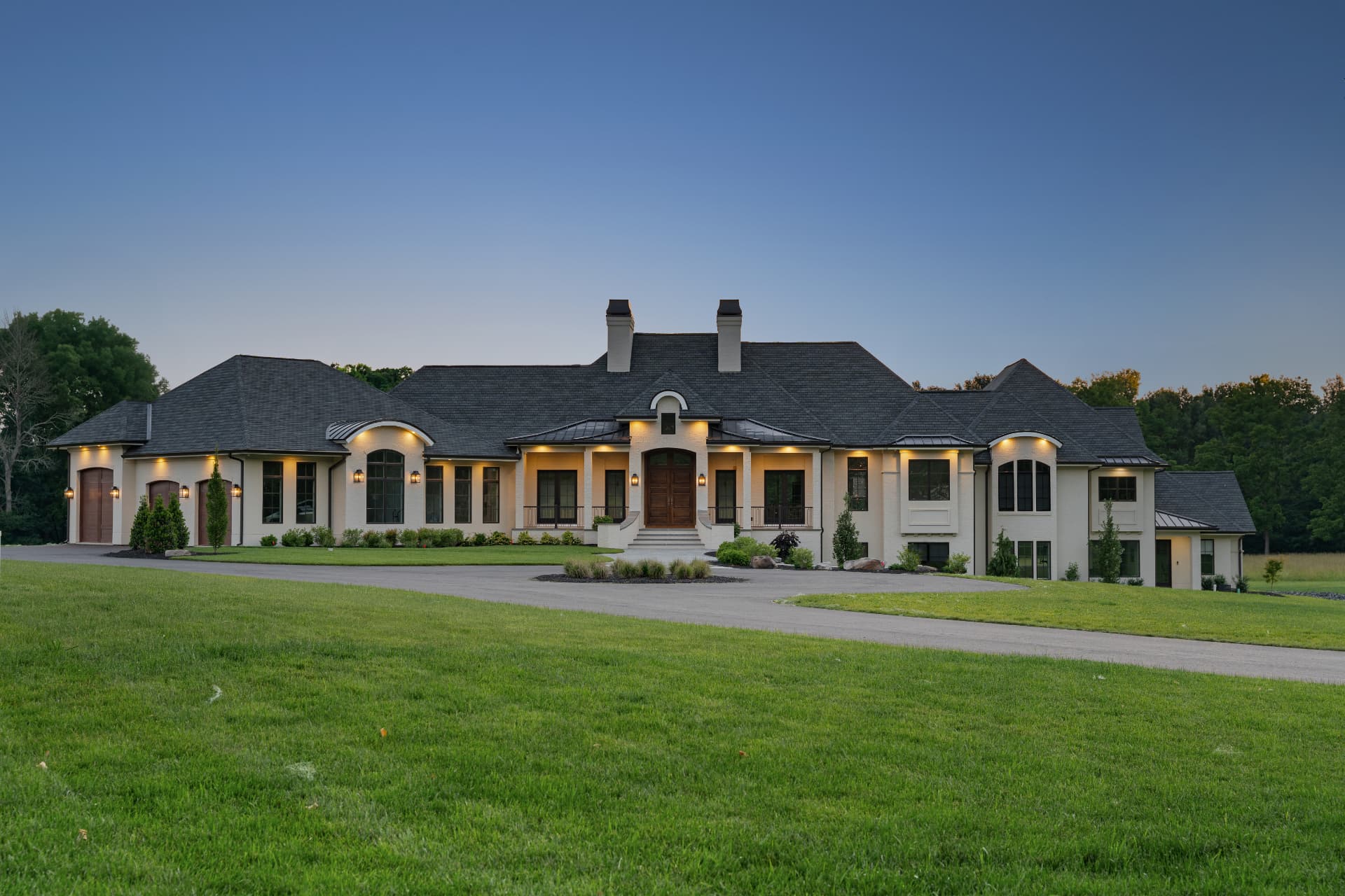 Pilesgrove Residence — full elevation photographed at dusk