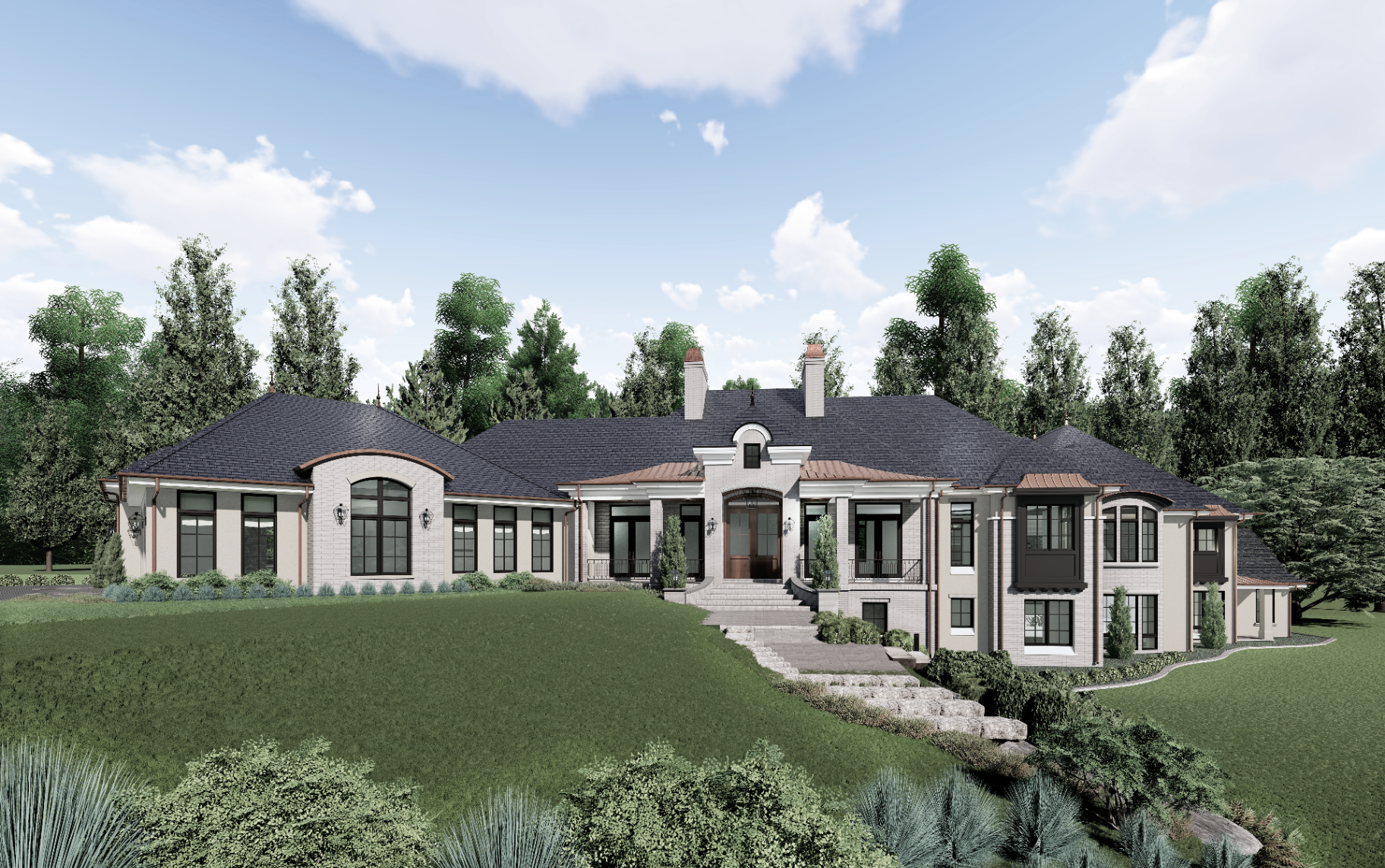 Woodstown Residence — front elevation rendering across the lawn