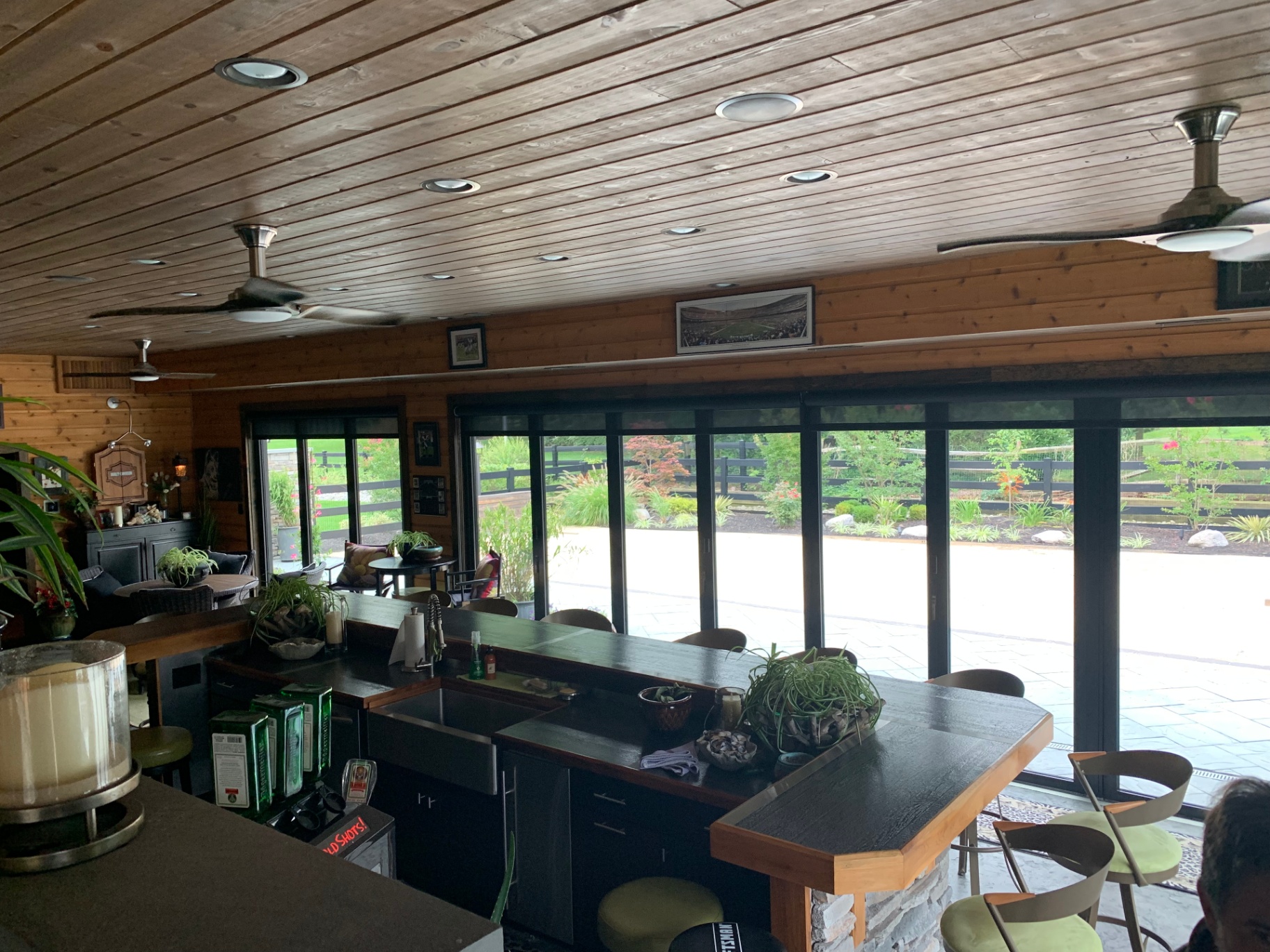 Moorestown Custom Addition — bar seating along the glass wall