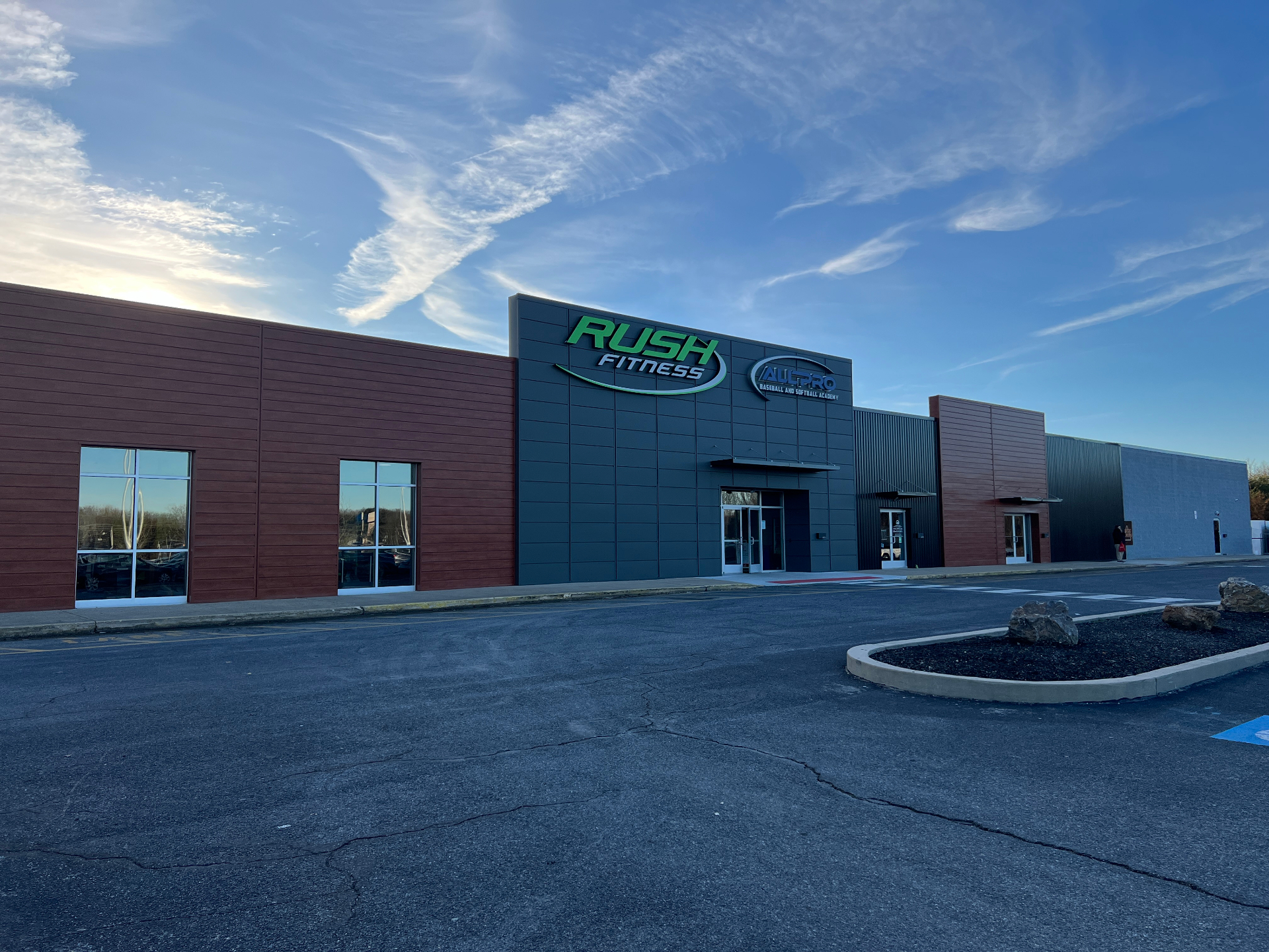 Rush Fitness, Williamstown NJ — daytime exterior and entry tower