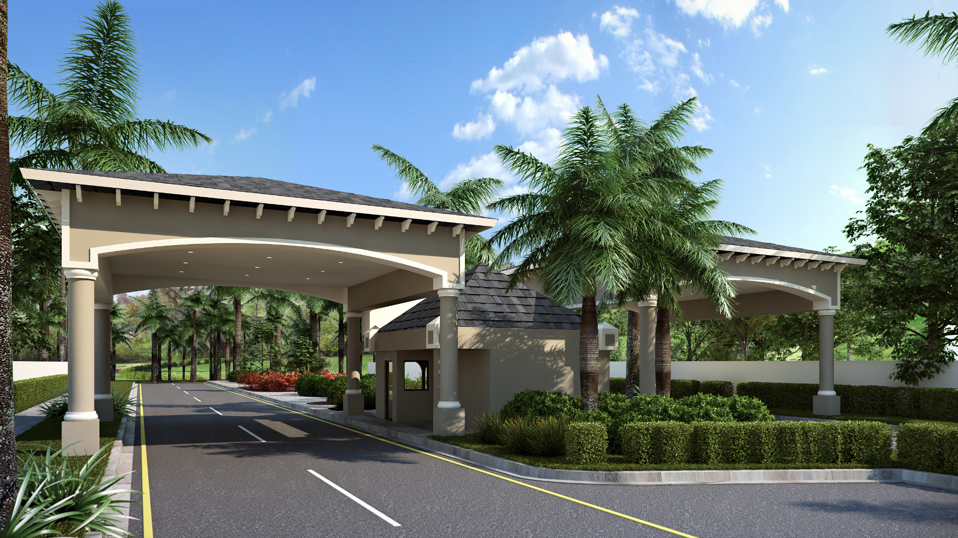 Wynmoor Entrance, Boca Raton FL — arrival drive under the entry canopy