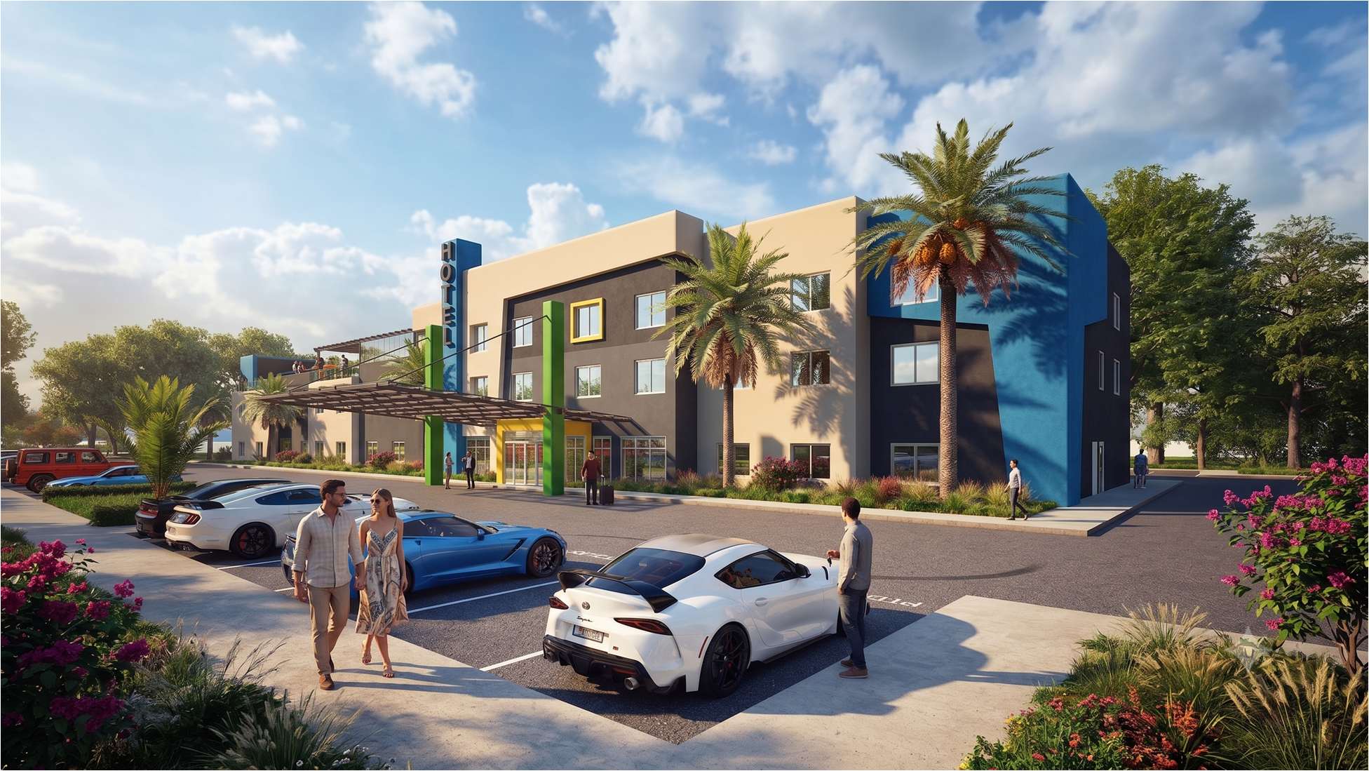 150-room hotel in Nigeria — arrival court and porte-cochère