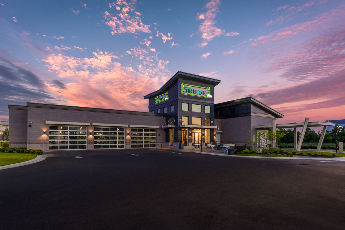 Canton Car Wash, White Marsh MD — exterior at dusk