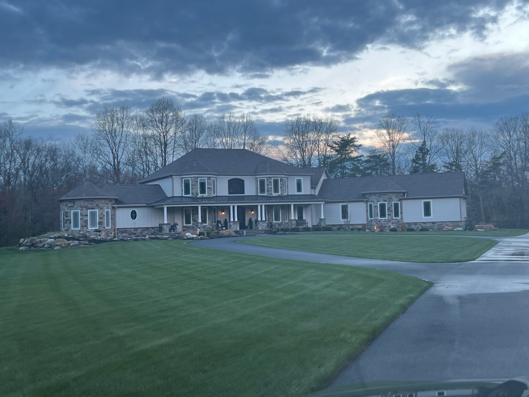 Mullica Hill Residence — front elevation at dusk