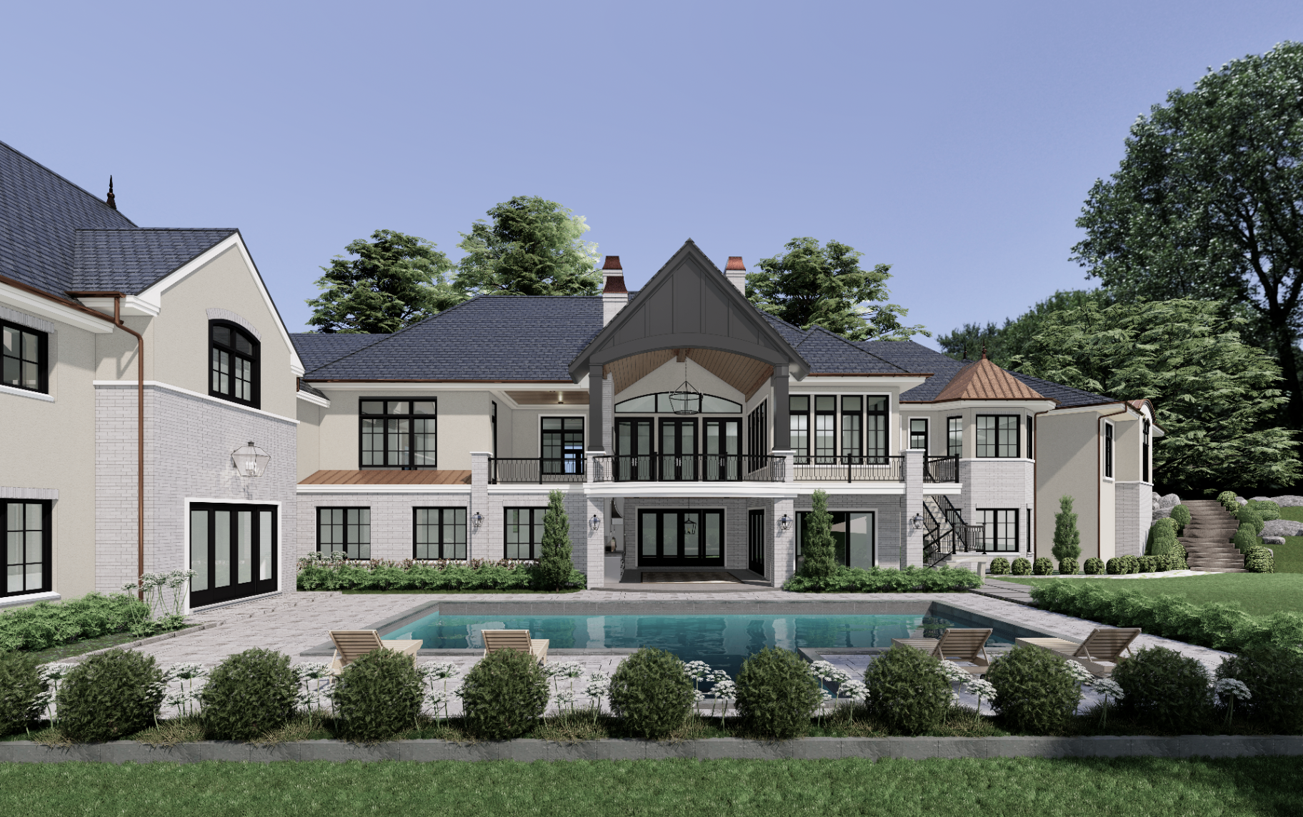 Woodstown Residence — rear elevation and pool terrace