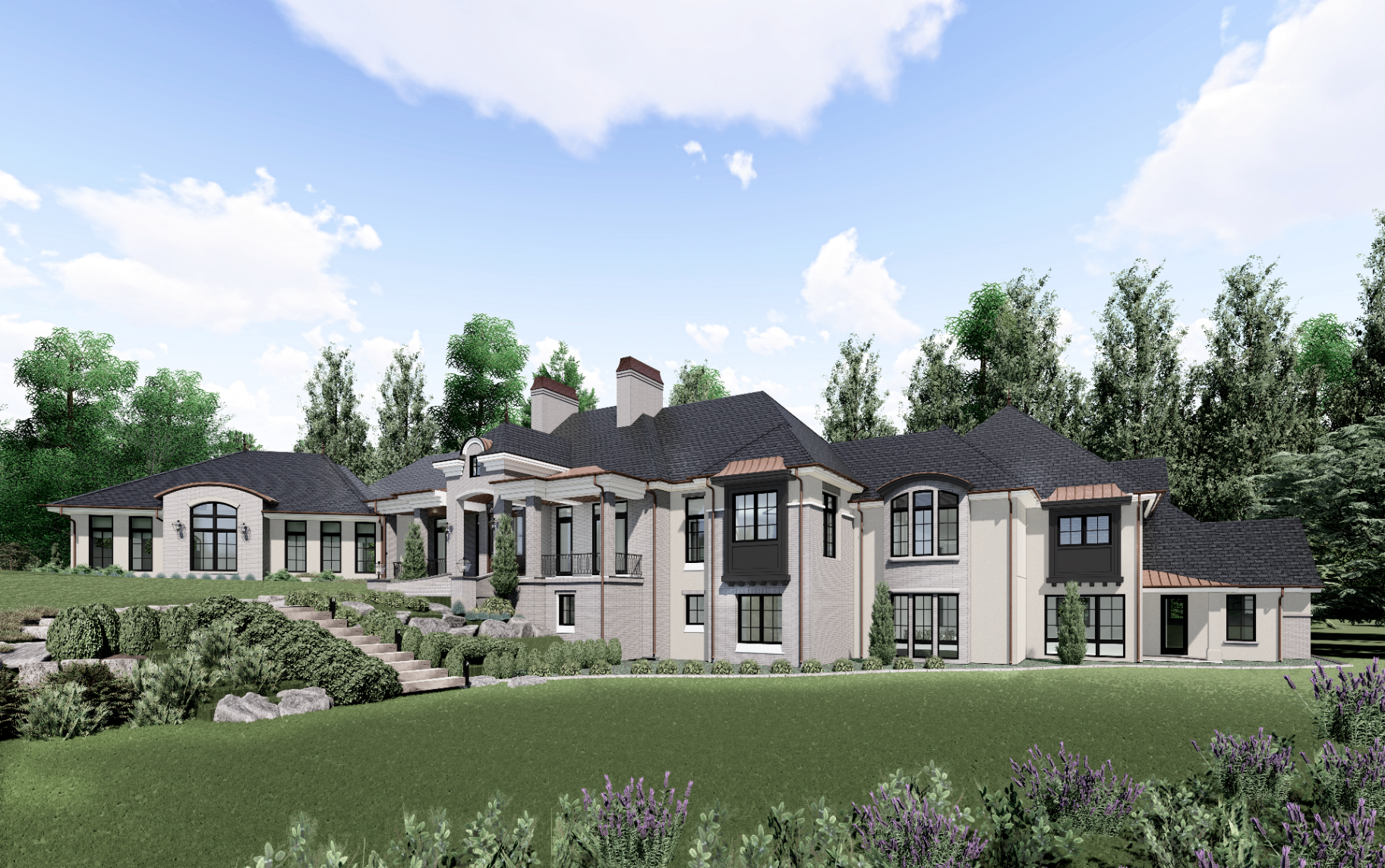Woodstown Residence — front elevation from the side approach