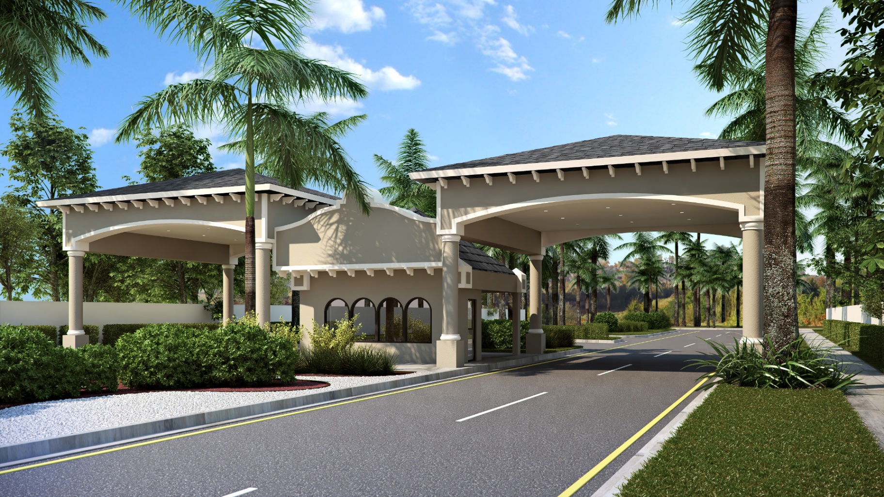Wynmoor Entrance, Boca Raton FL — gatehouse and paired canopies