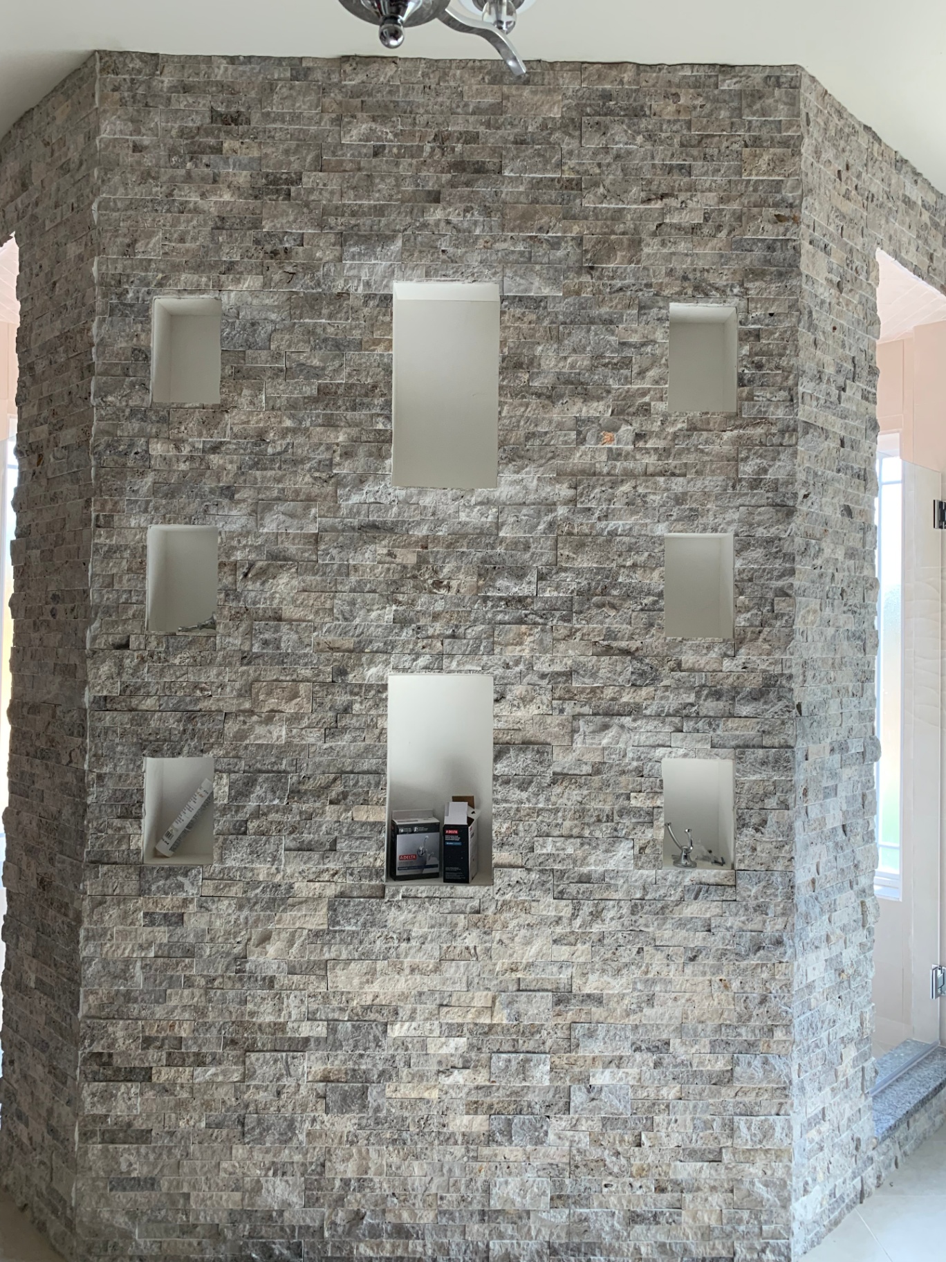 Mullica Hill Residence — stone feature wall with recessed niches